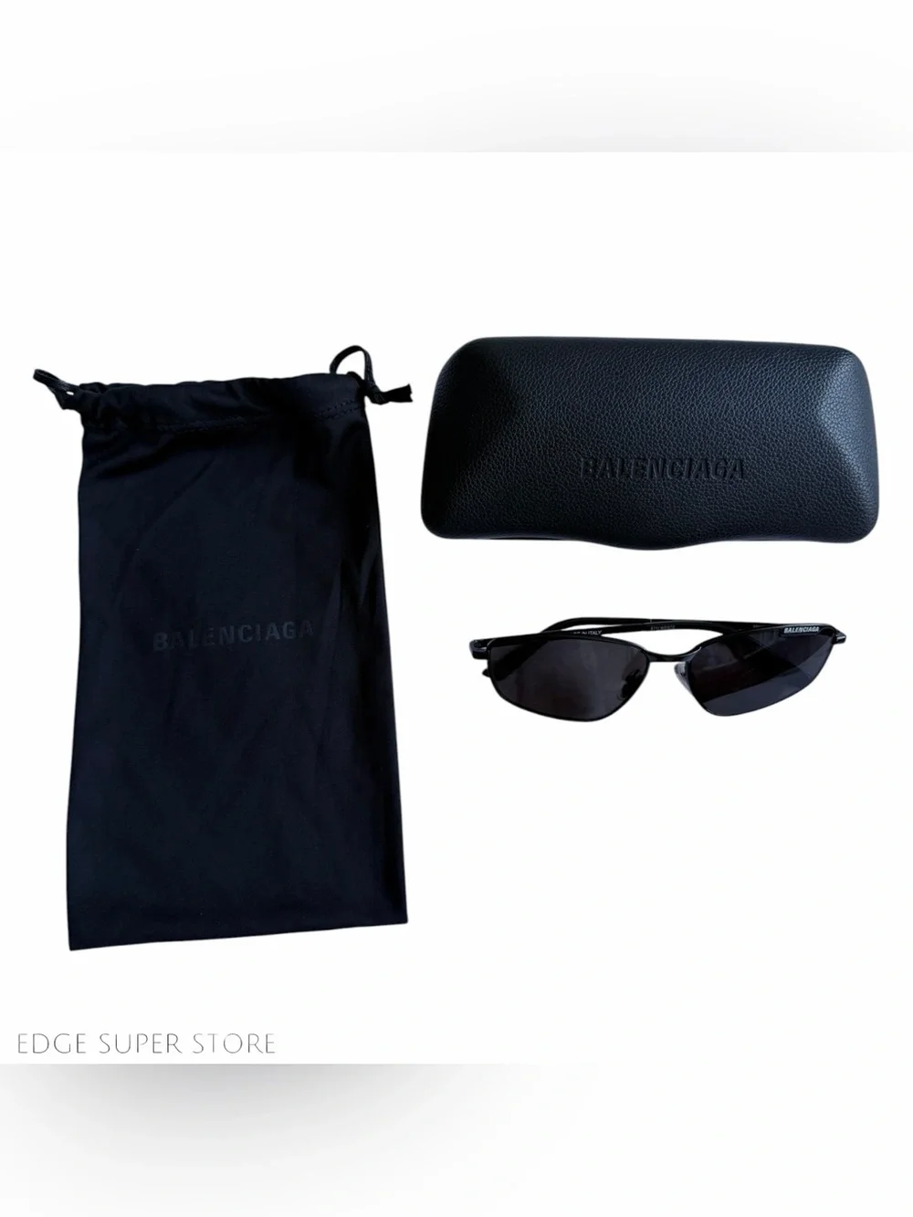Balenciaga BB0277S Black Rectangle Wrap Sunglasses Italy w/ Case Like New
